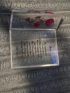 Vintage Mother Lucite Acrylic Poem Freestanding Plaque Embedded Roses